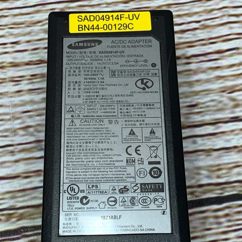 Samsung SAD04914F UV BN4400129C AC DC Power‎ Adapter 14VDC 3.5A 50/60Hz 1.1A